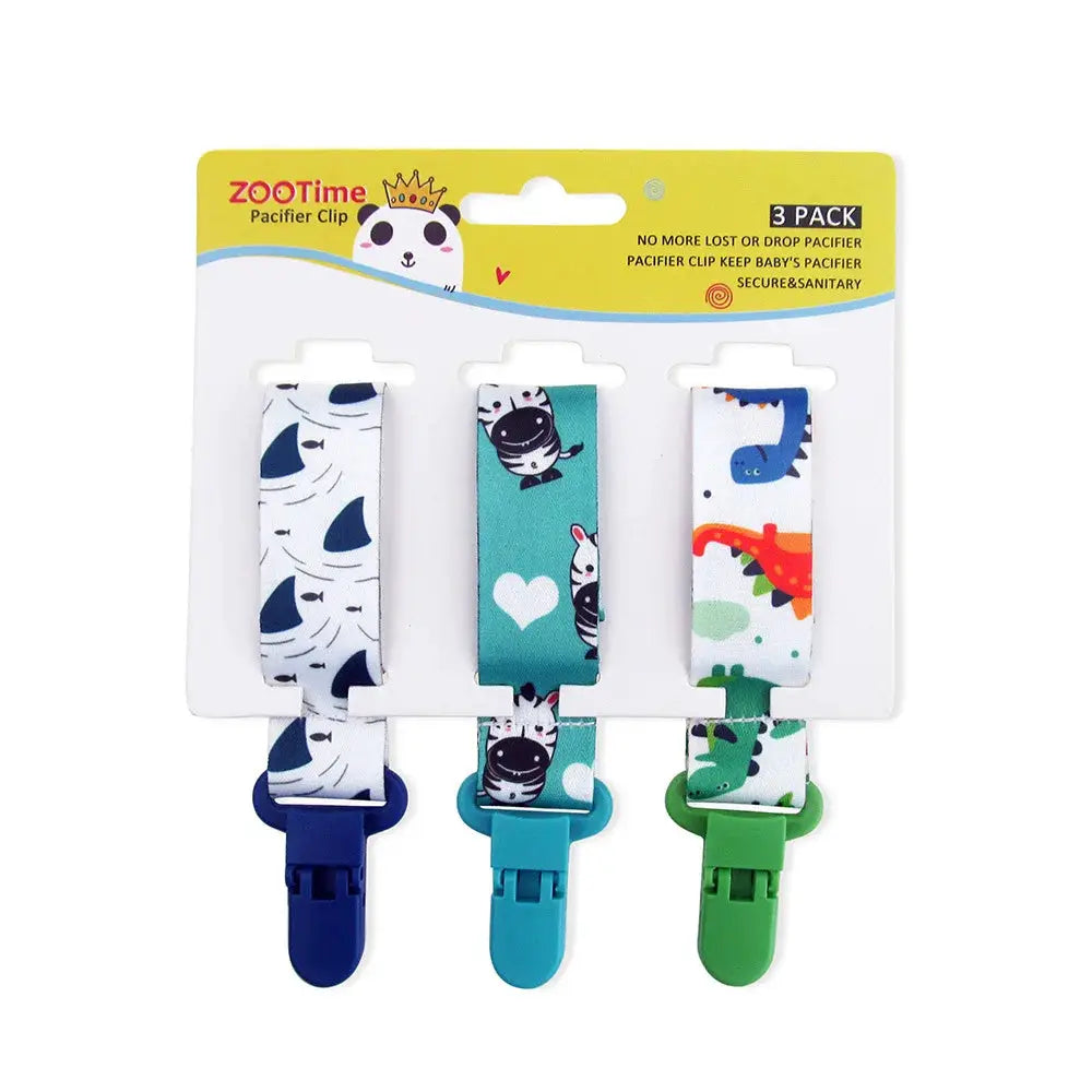 Three Piece Baby Pacifier Clip Set Personalized Cartoon Print Clip Nipple Holder For Baby Safe Plastic Nylon