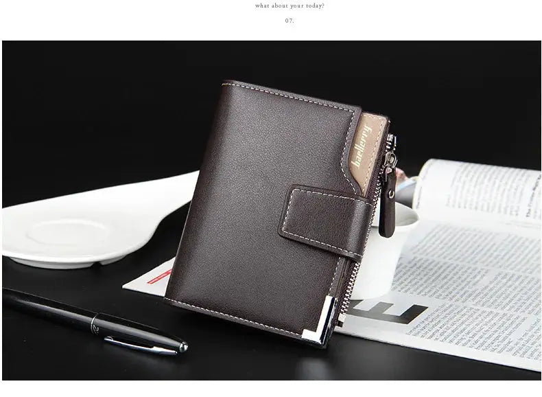 Baellerry short luxury men's wallet in brown leather with zipper coin pocket and card holder