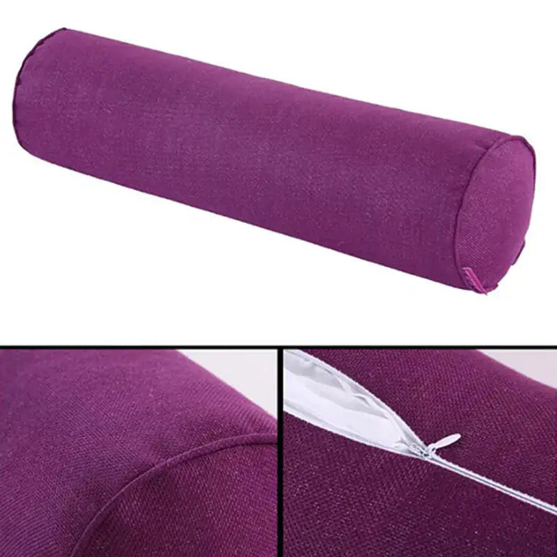 Cylindrical pillow cover Simples Market purple cotton-linen with zip closure