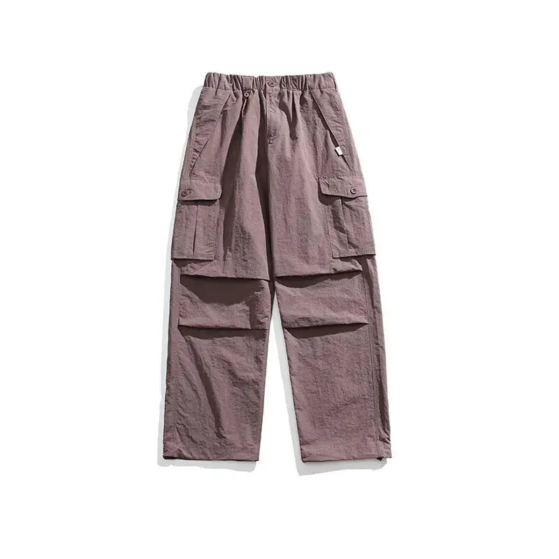 Ultra loose cargo pants, mauve lightweight wide-leg with multiple pockets, outdoor waterproof quick-dry.