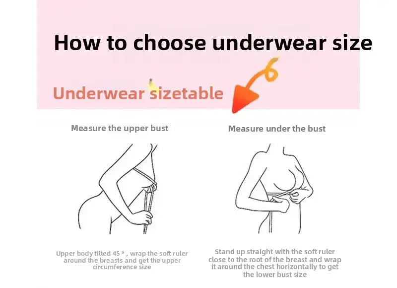 Backless bralette size guide illustration showing upper bust and under-bust measurements