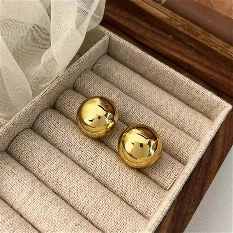 Punk Metal Big Ball Round Stud Earrings For Women Girls 2024 New Simple Fashion Semicircle Geometric Jewelry Gifts