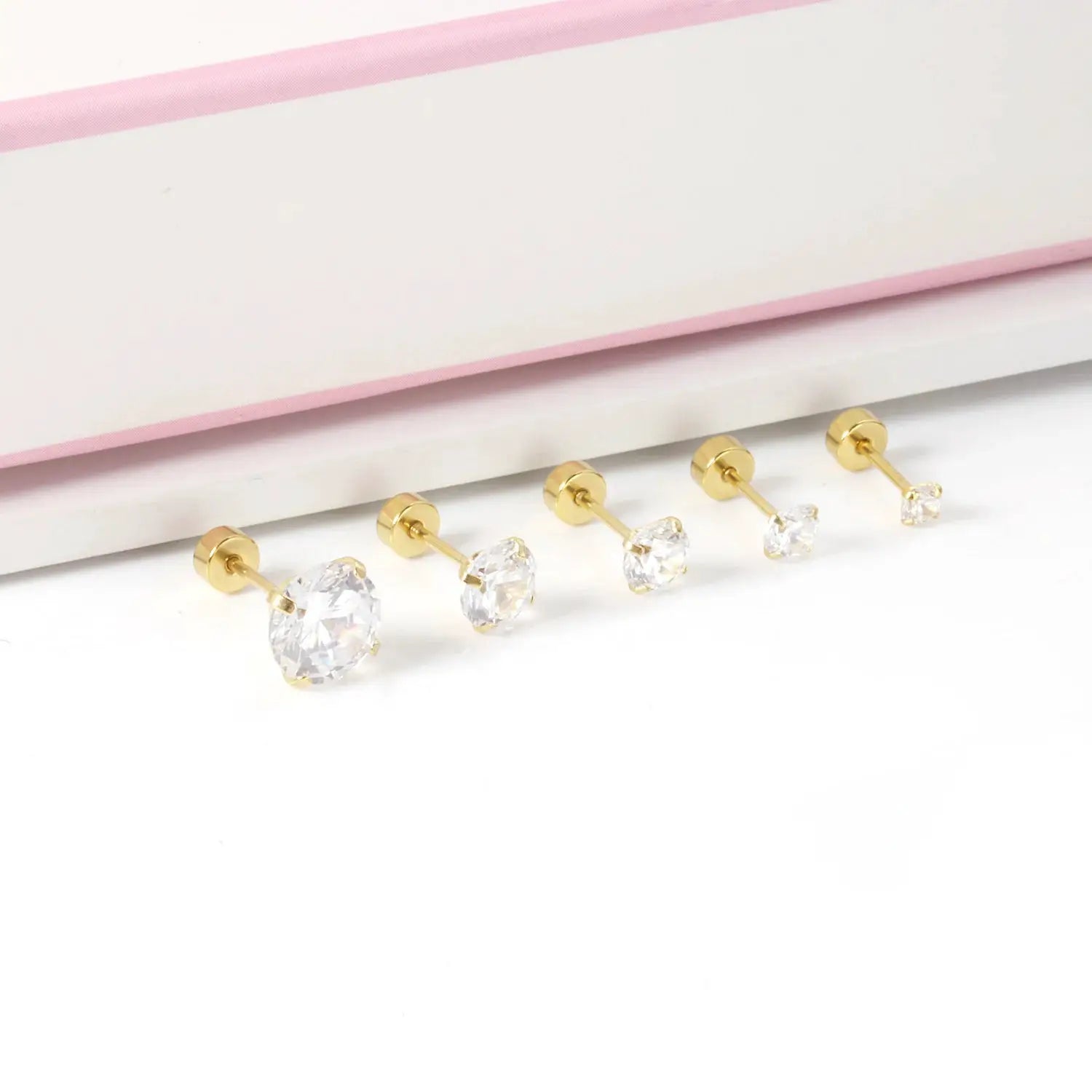 Five-piece gold-tone crystal cubic zirconia stud earring set
