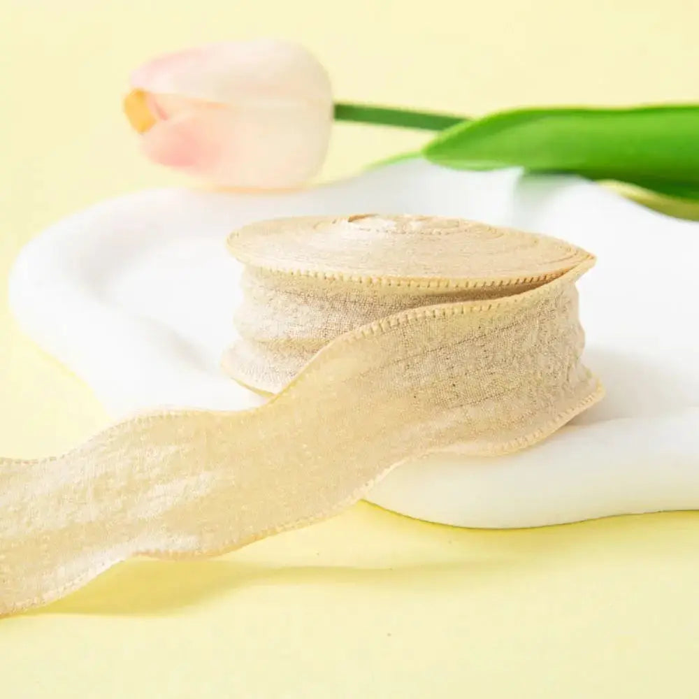 10 Yards Fishtail Chiffon Ribbon With Wave Edge Pleated Embossed Floral Pattern for Gift Wrapping Bouquets DIY Decor