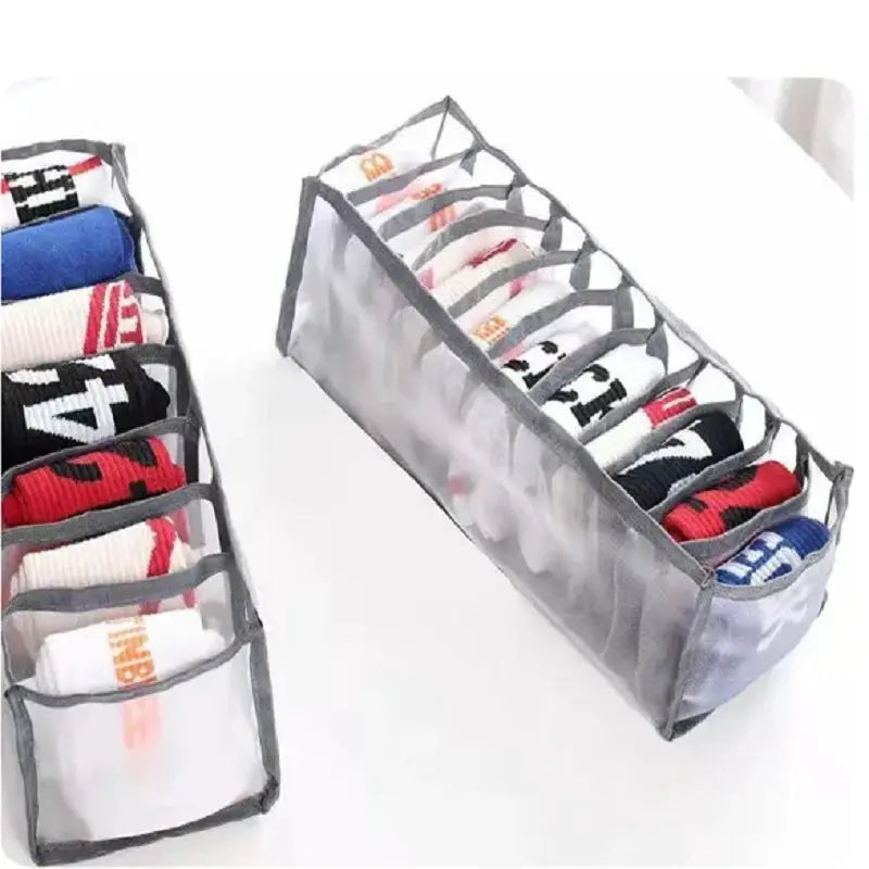 11-compartment nylon mesh underwear organizer, collapsible dorm storage, two gray units