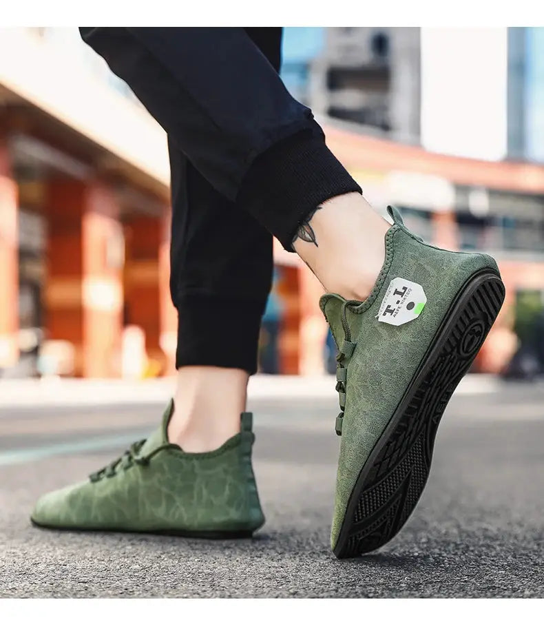 Men's YRZL mesh loafers in olive green with breathable upper and non-slip sole