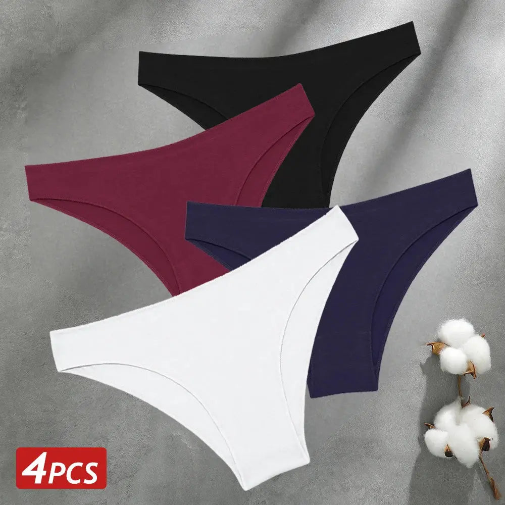 4-pack seamless cotton panties for women in black, navy, burgundy, and white.