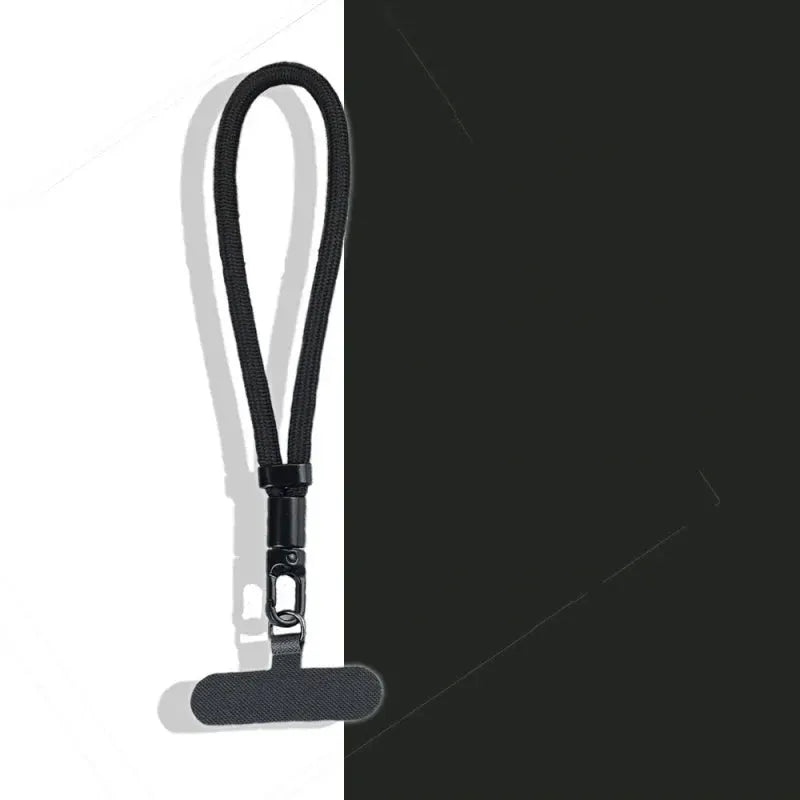 Mobile phone adjustable short lanyard, black nylon wrist strap with metal clip; Simples Market