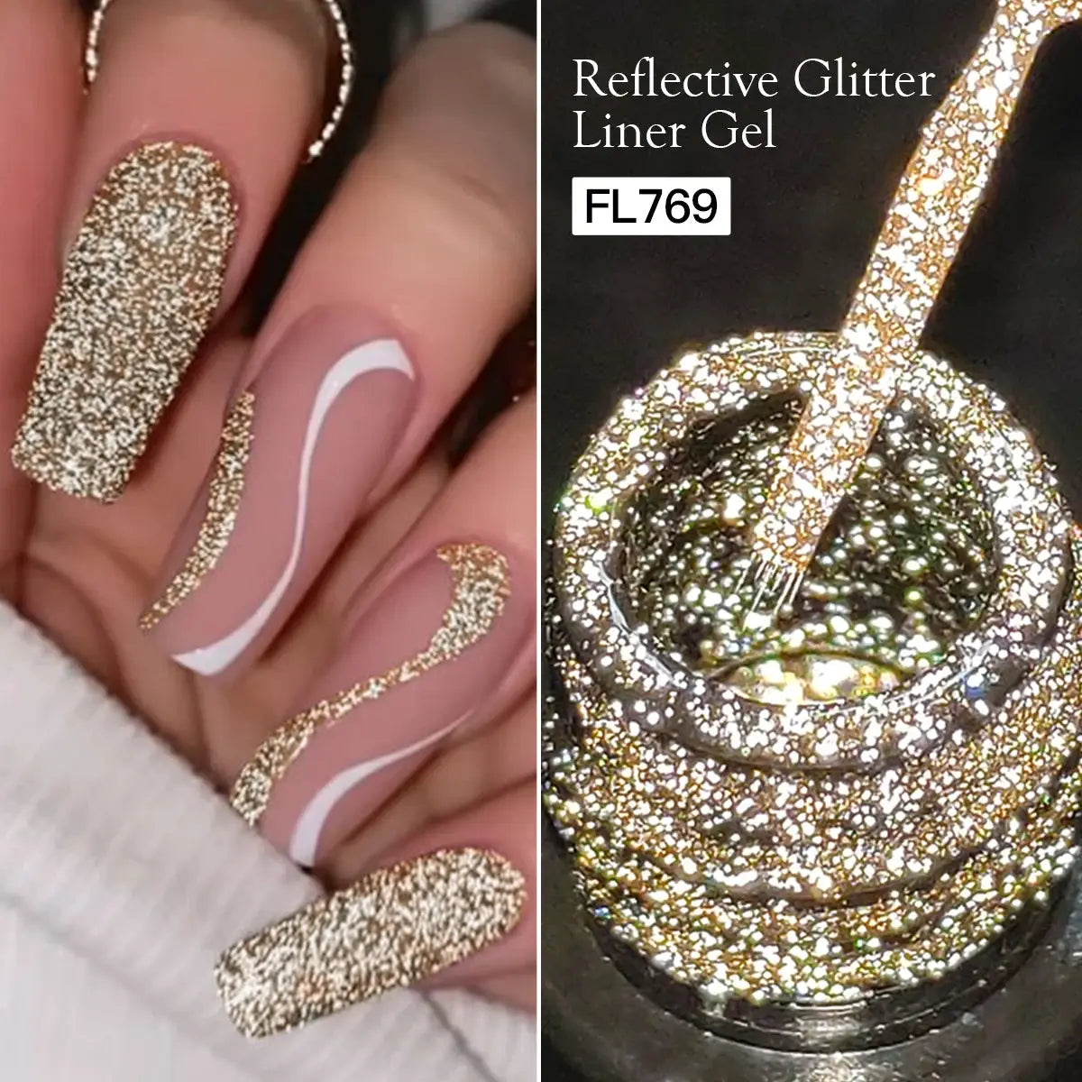 Four Lily Reflective Glitter Liner Nail Gel Polish 5ml Gold Silver Red Shine For UV LED Lamps