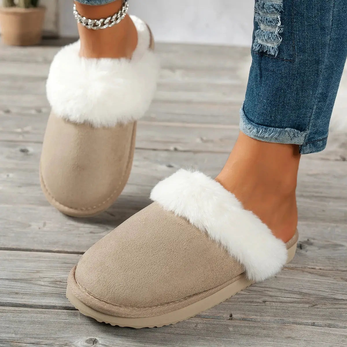 CozyNest Womens Winter Slippers Non Slip Plush Low Heel Slip On Thickened Lining For Warmth And Comfort