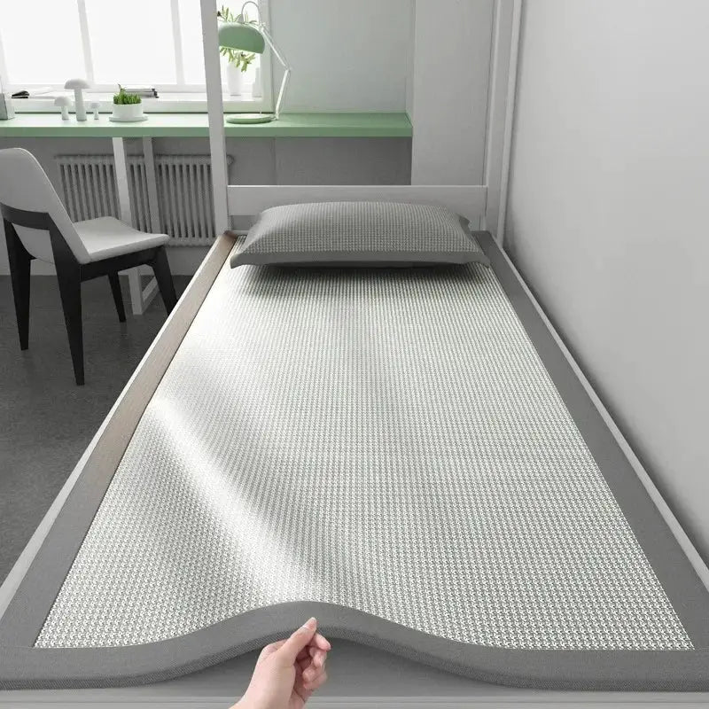 Ice Silk Sleeping Mat for college dorm bed with gray cooling jacquard nonwoven cover