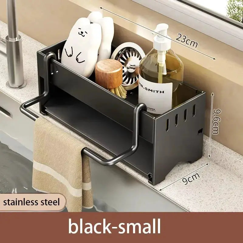 Kitchen sponge rack by Simples Market, black small stainless-steel, for sink, 23cm long