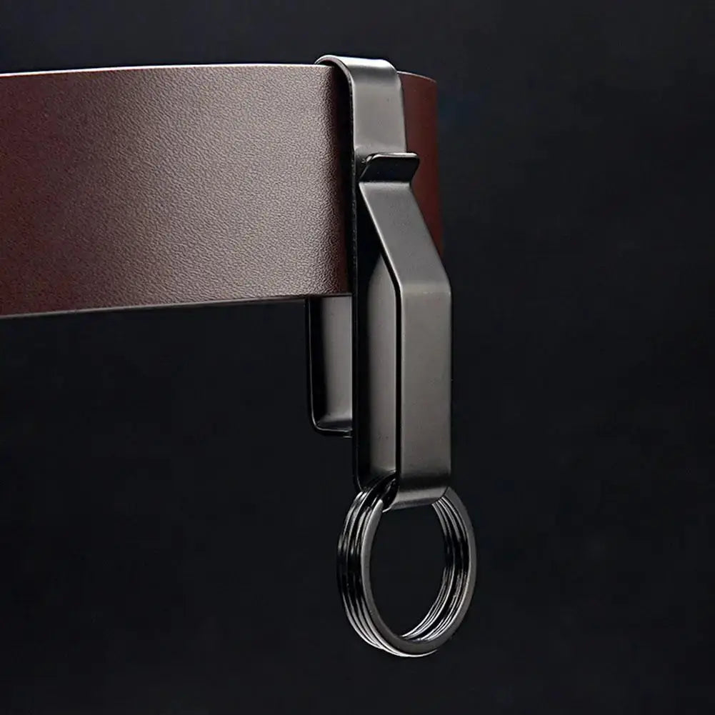 Stainless steel waist hook key clip with ring and belt buckle, black finish