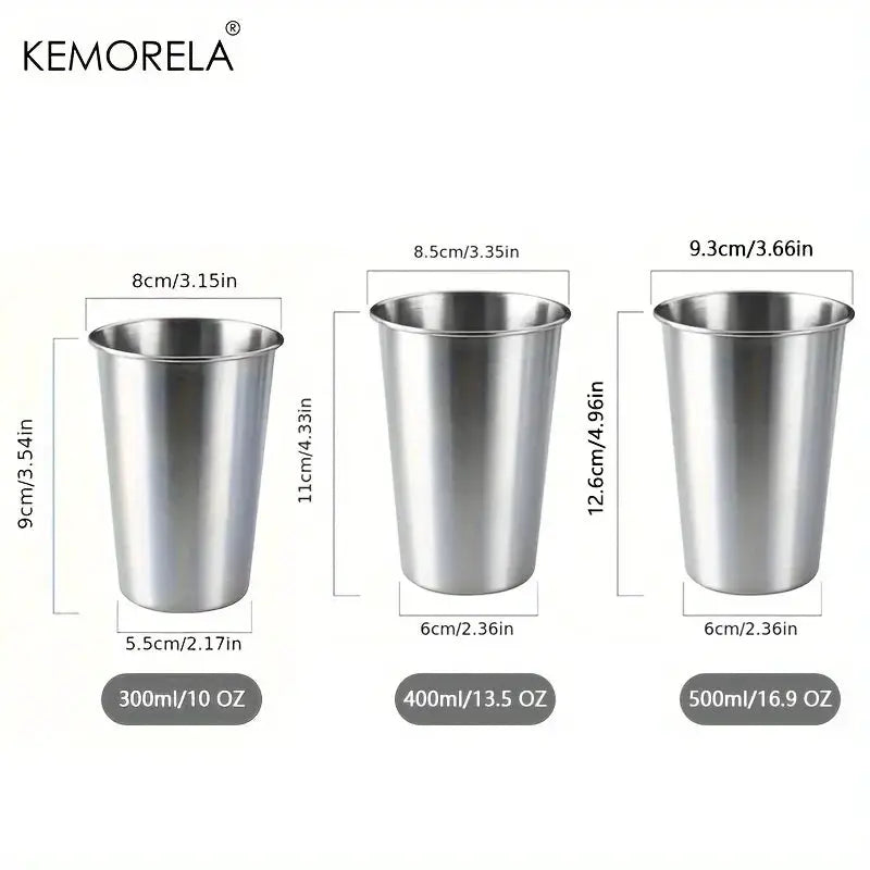 Kemorela 4 Piece Stainless Steel Cup Set With 300ml 400ml And 500ml Tumblers Stackable Camping Drinking Glasses
