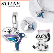 925 Sterling Silver Rainbow Woodpecker Animal Pendant With Elephant Bead For DIY Bracelet Making Birthday Gift Idea