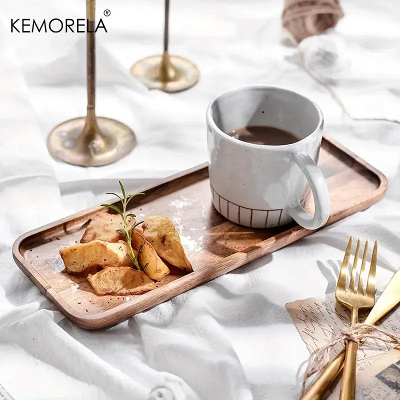 KEMORELA Acacia Wood Coffee Tray Gongfu Tea Tray Serving Tray For Coffee Tea Desserts Candies Decorative Wood Tray