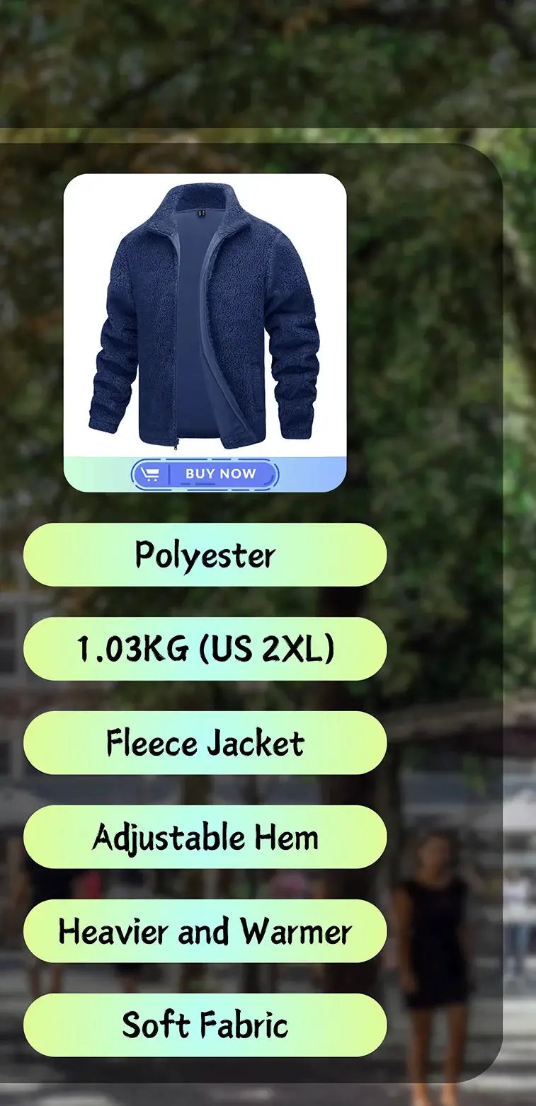 Men's navy fleece jacket with full-zip front, soft textured fabric.