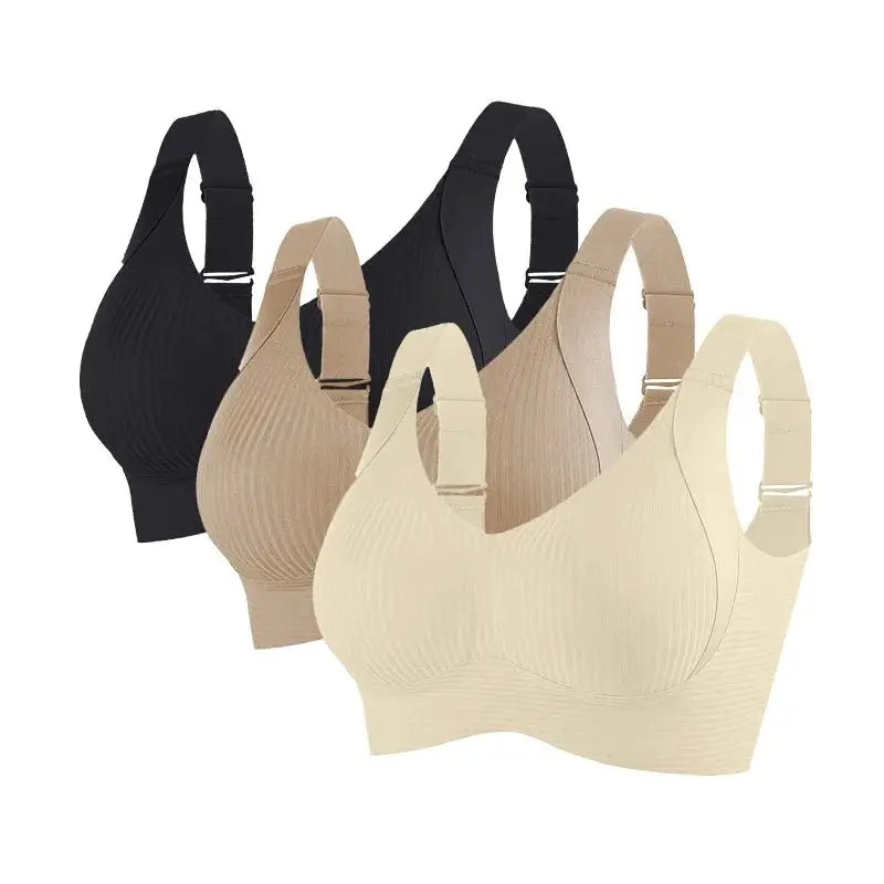 4-pack ribbed seamless push-up bralettes, non-wire, V-neck, plus-size in black to nude tones