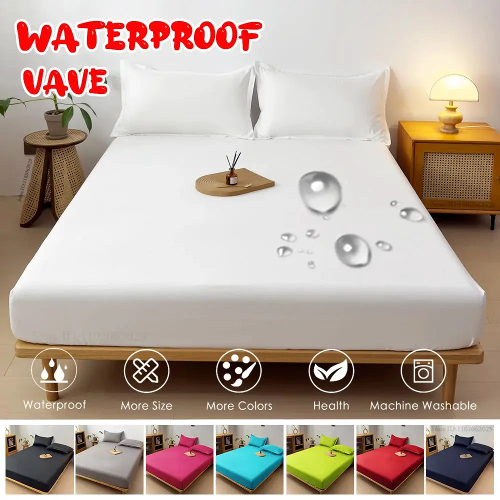 Waterproof mattress cover fitted sheet by Simples Market in white on a bed.