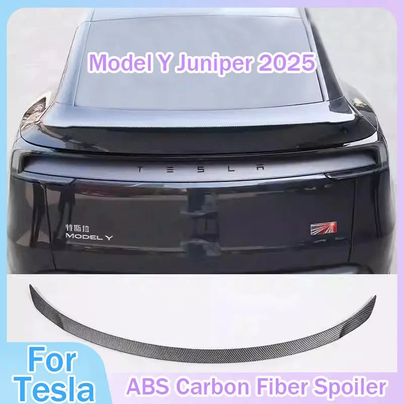 Tesla Model Y rear spoiler in carbon fiber pattern (ABS), Juniper 2025 trunk wing accessory