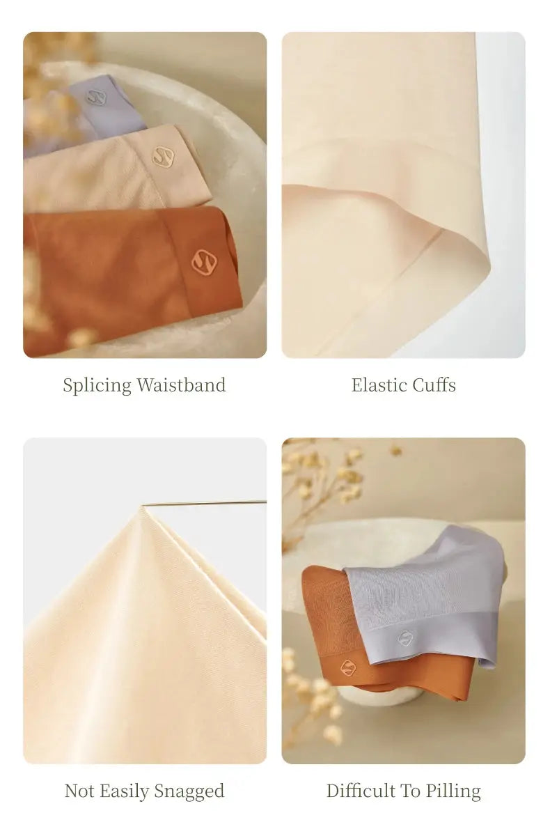 Simples Market SUJIIN 3Pcs Panties for Women: seamless breathable briefs set with logo waistband in beige, peach and lavender