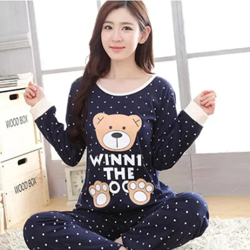 LunaNest Autumn Two Piece Pajama Set For Women Lightweight Breathable Sleepwear With Teacup Animal Pattern