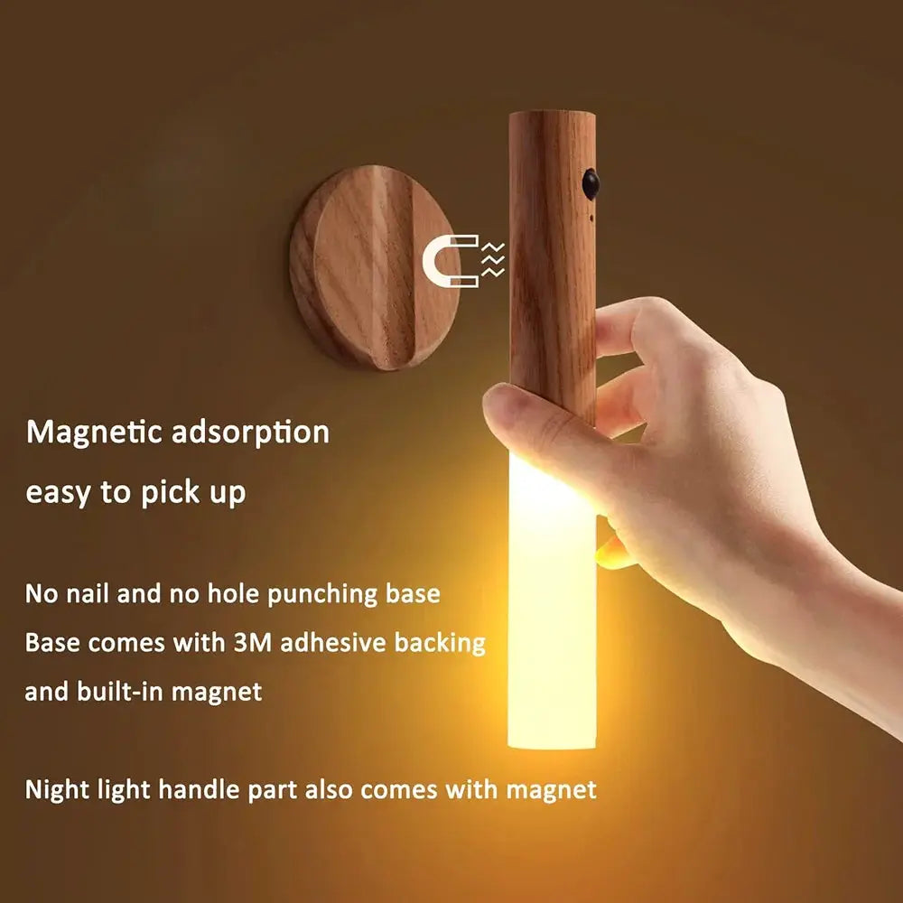 LumaWood Rechargeable Magnetic Wall Sconce Wireless Night Light With Motion And Daylight Sensors