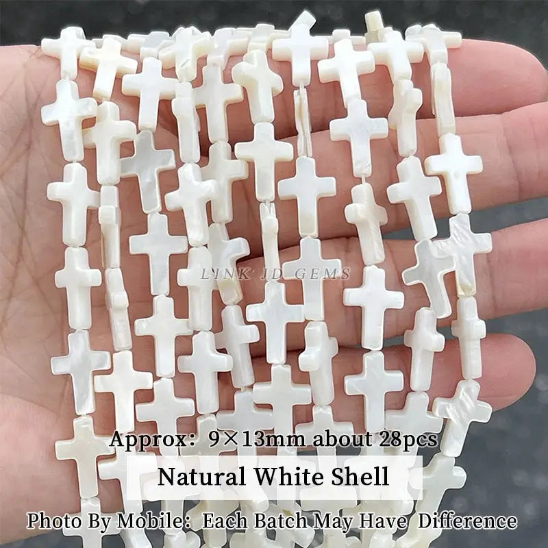 Natural white shell cross beads, irregular smooth spacers for jewelry making, 28 pcs, 9×13 mm, Simples Market
