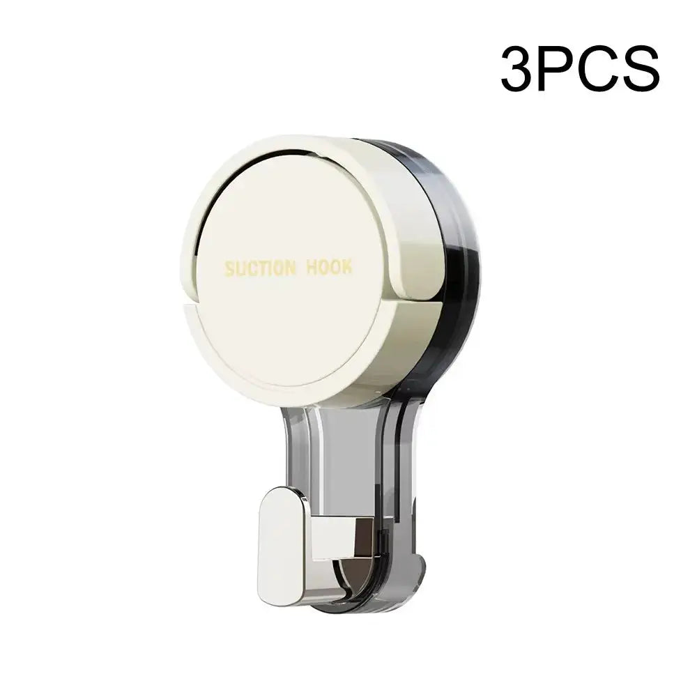 Suction hook set, 3 pieces, strong vacuum, traceless no-drill mounting in cream and clear plastic