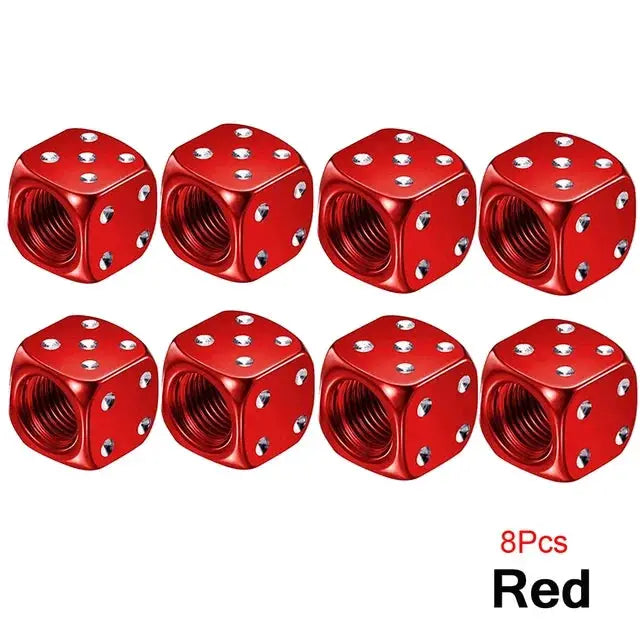 Aluminum dice tire valve caps, red, 8 pcs