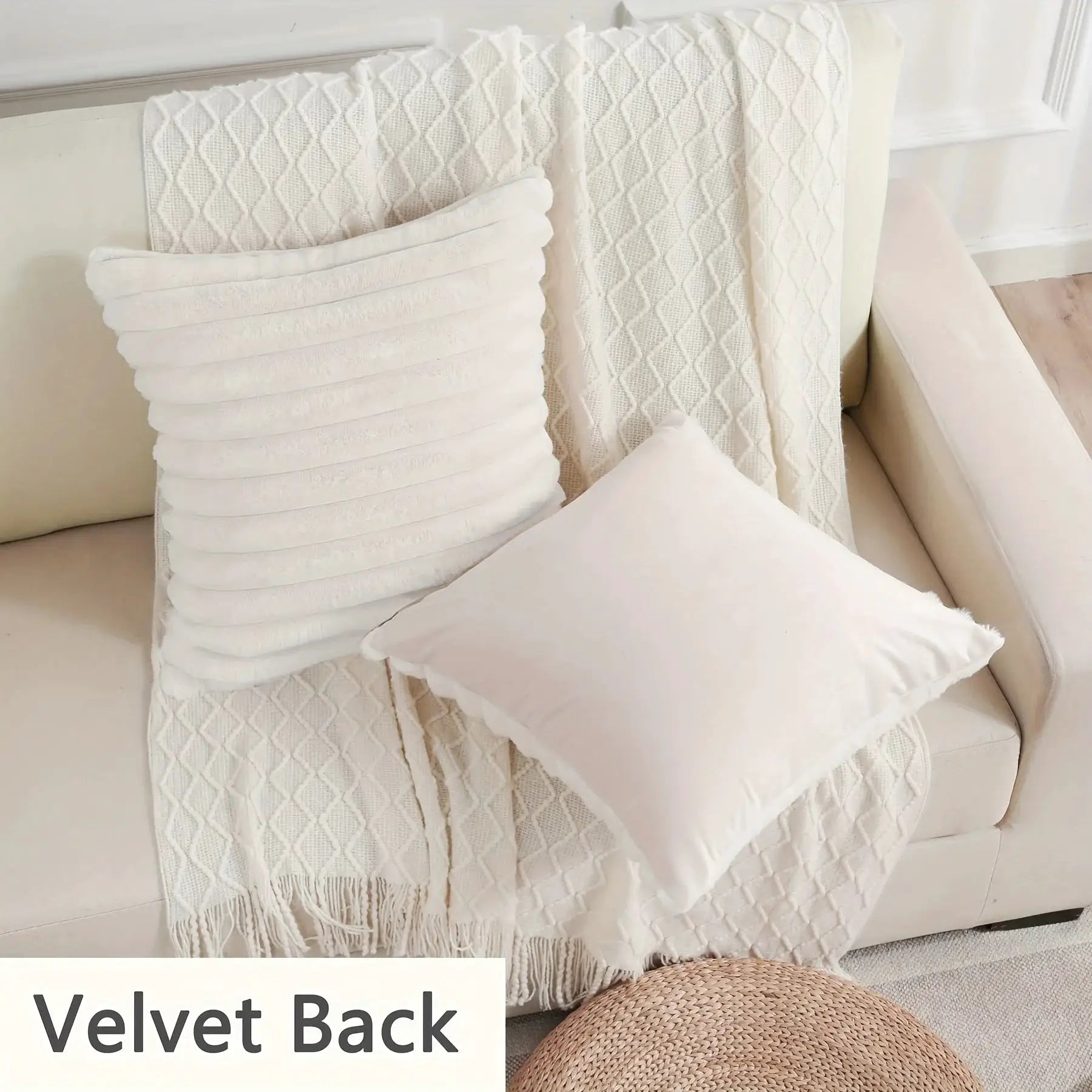 1pc Stripe Corduroy Pillow Case in ivory for sofa and bedroom decor