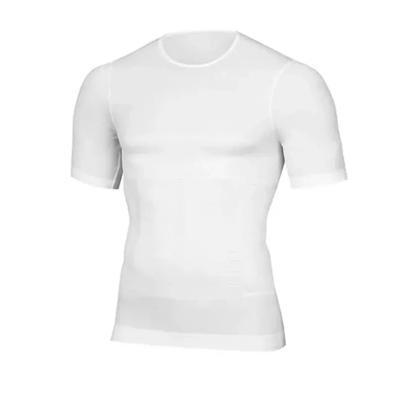 Men's white tummy-control compression shirt by Simples Market, slimming shapewear torso binder