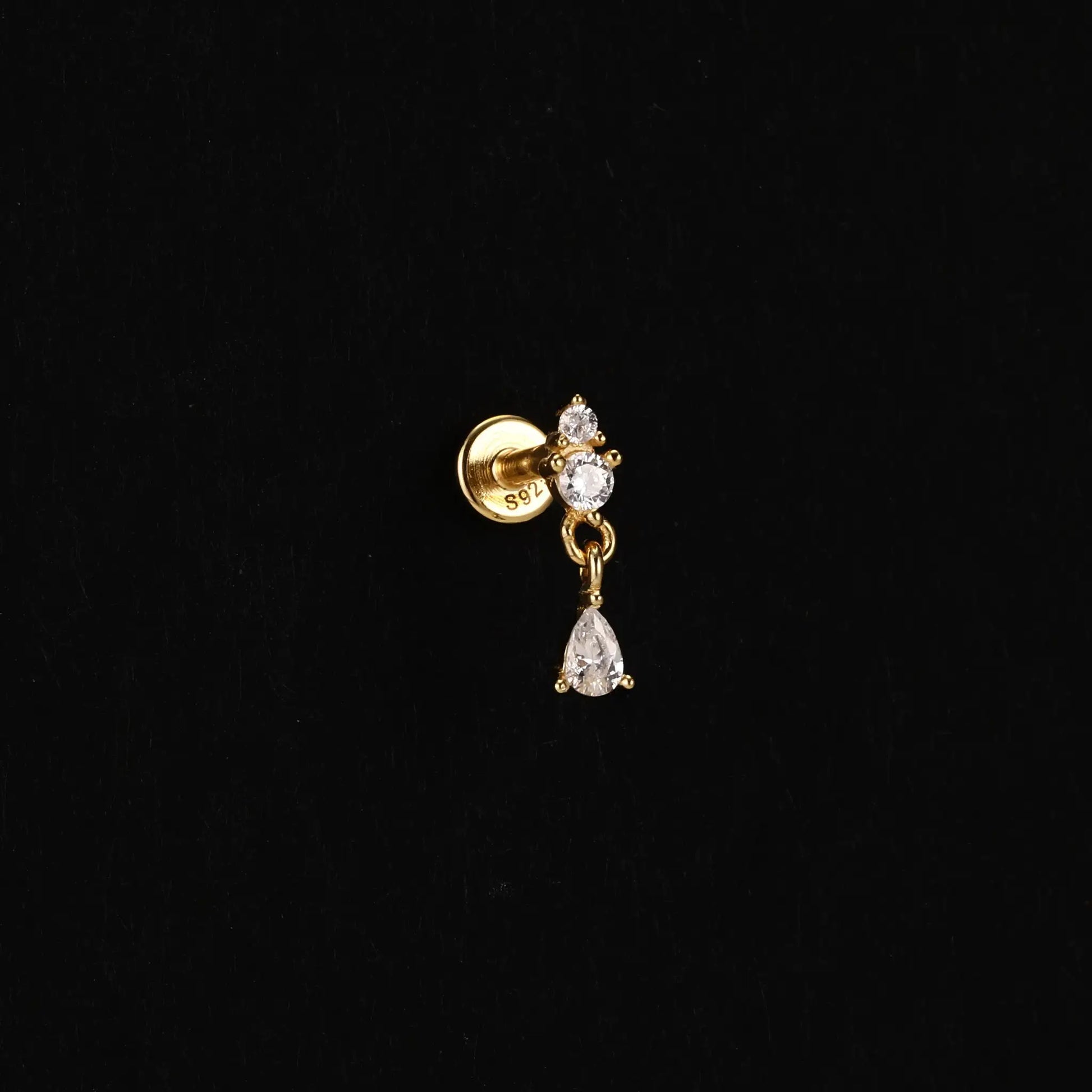 AIDE heart round ball flat helix piercing earring, gold-tone metal with clear zircon stones.