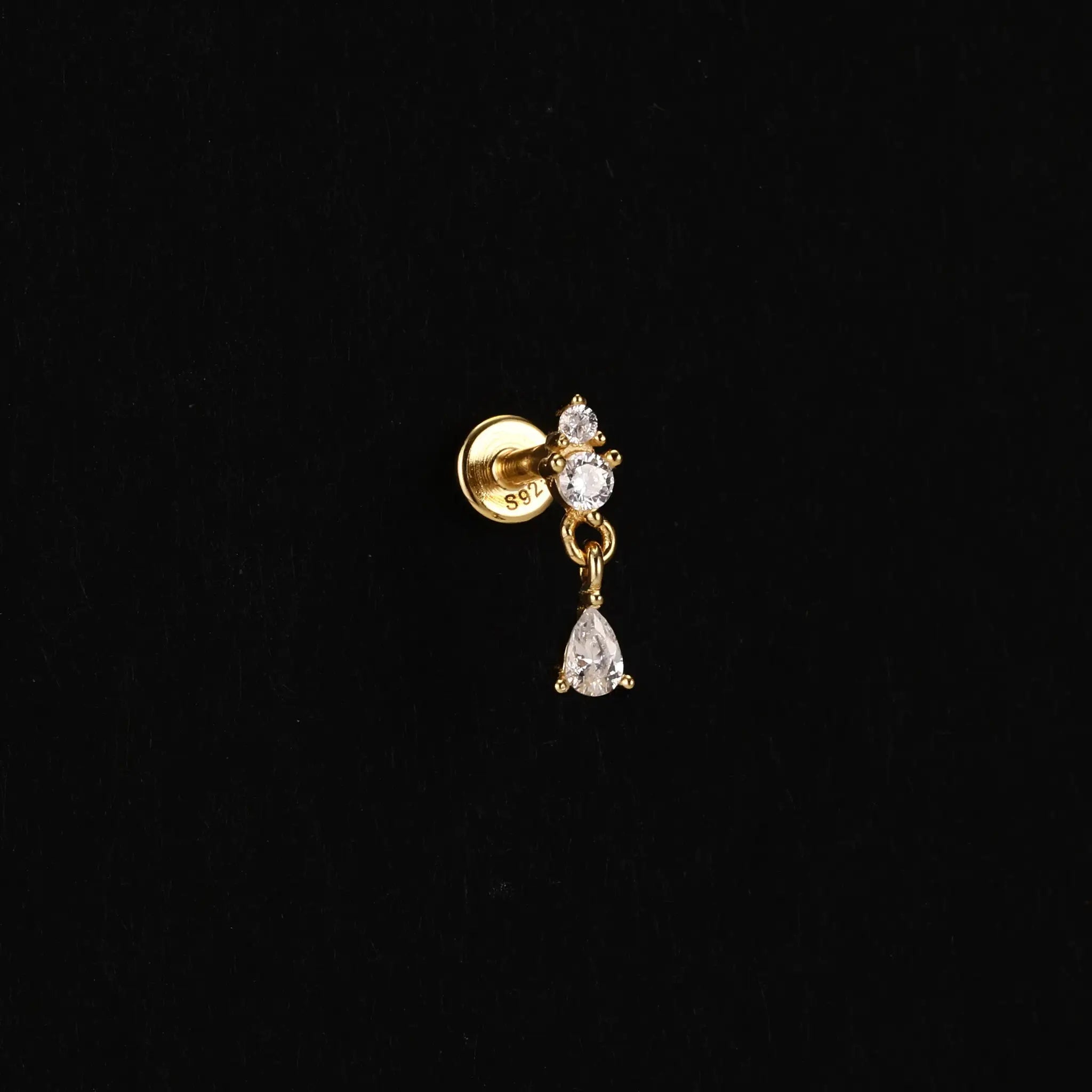 AIDE heart round ball flat helix piercing earring, gold-tone metal with clear zircon stones.