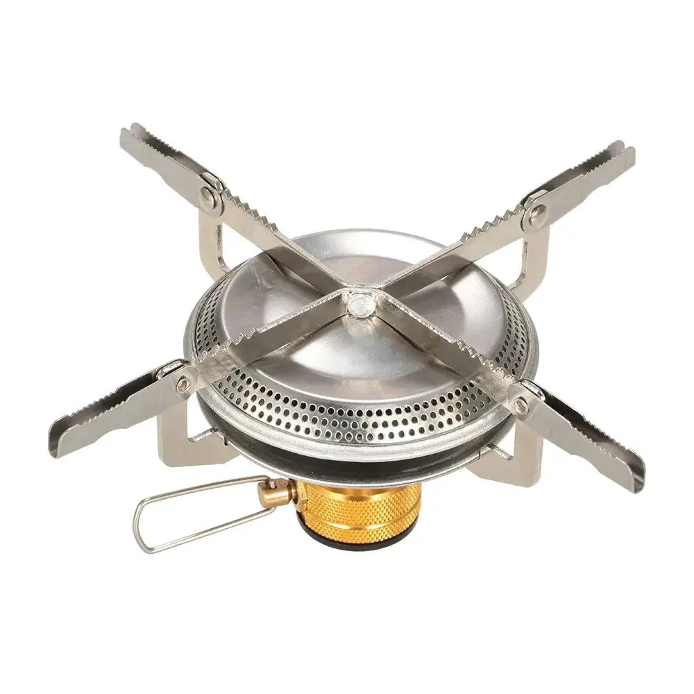 Outdoor camping gas stove ultralight with cross pot supports and brass burner knob