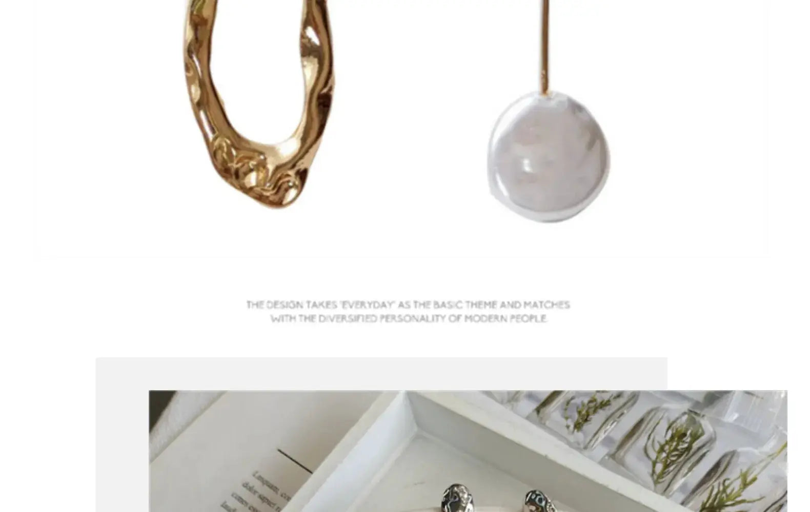 2-piece women's earrings set: irregular gold-tone hoop and pearl long-stud earrings