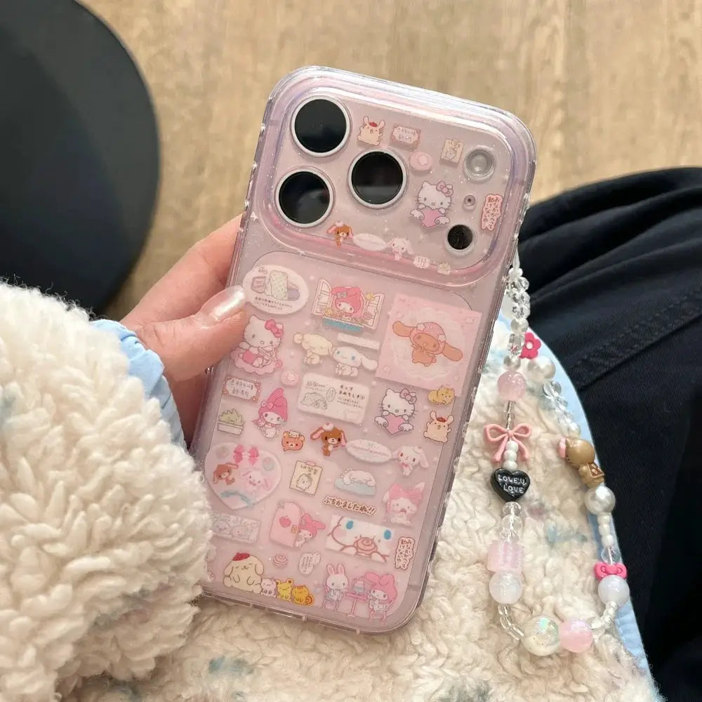 Hello Kitty Melody pink iPhone case with pendant bracelet for iPhone 17/14/15/16 Pro Max by Simples Market