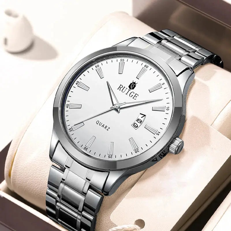Ruige Mens Watch Minimalist Roman Dial Night Glow Water Resistant Stainless Steel Band