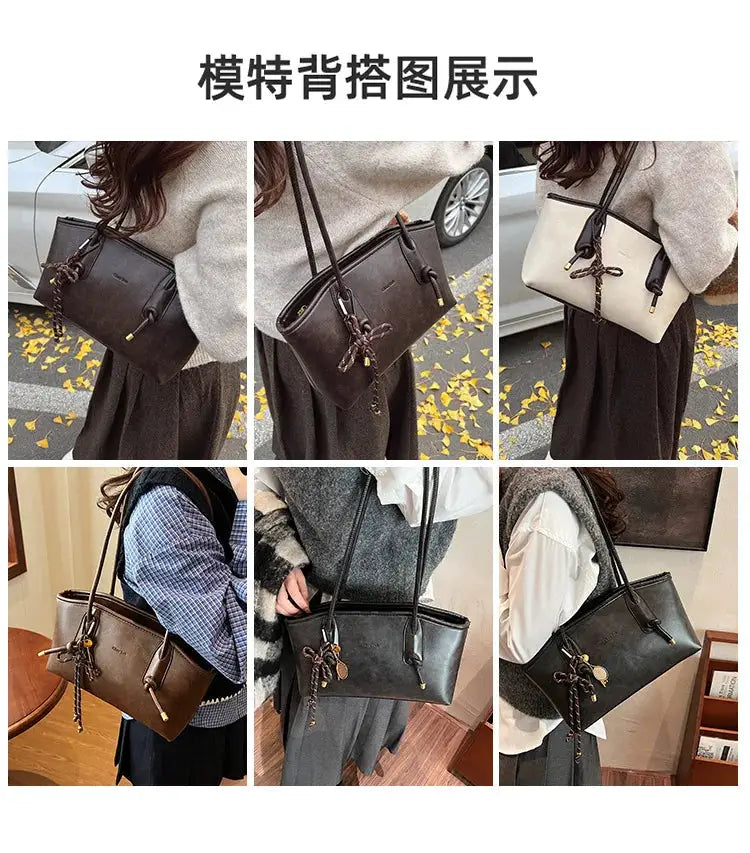 PU leather shoulder bag for women by Simples Market, crossbody tote in black/brown/beige