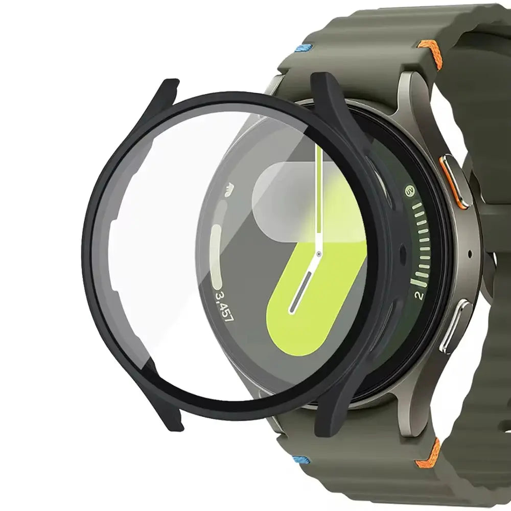 Matte hard PC watch case with tempered glass screen protector for Samsung Galaxy Watch (40/44mm), olive green band