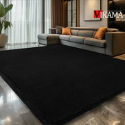 VIKAMA black shag area rug, large plush carpet for living room with grey sofa