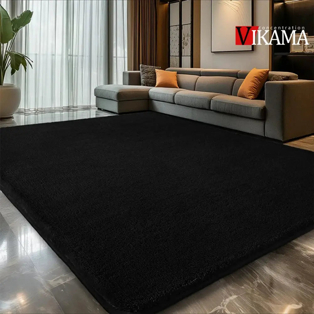 VIKAMA black shag area rug, large plush carpet for living room with grey sofa