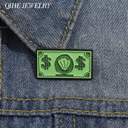 Funny Comedy Anime Dollar Money Credit Card Enamel Pins Metal Lapel Badges Decorative Jewelry