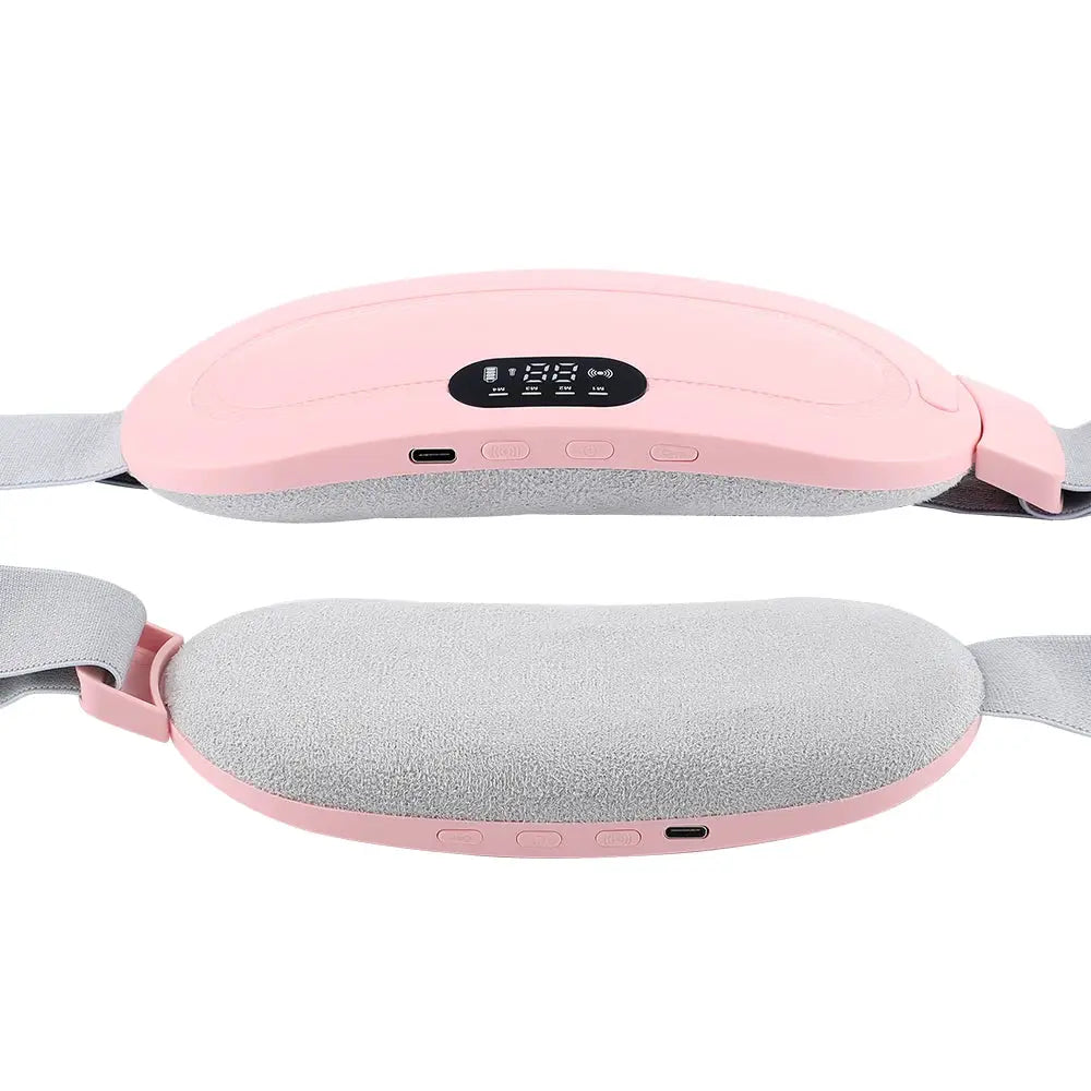 Electric pink waist massage belt by Simples Market with heating and vibrating functions for menstrual cramps