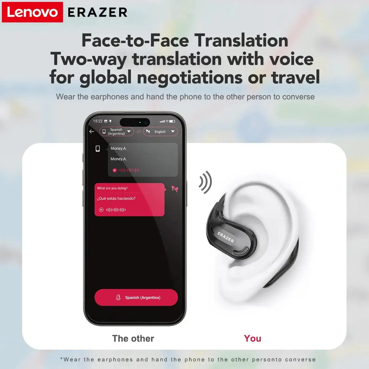 ERAZER XT66PRO Bluetooth Earphones With AI Translator Real Time Translation For 135 Languages And 13 Hour Battery