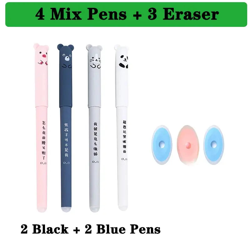 Kawaii erasable gel pen set by Simples Market, 25 pcs with pastel bear toppers and erasers