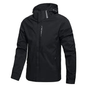 Men's black waterproof rain jacket with hood, lightweight windproof outerwear by Simples Market