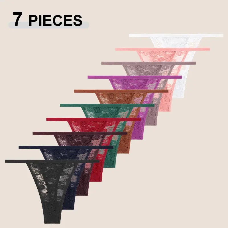 7-piece women's lace G-strings set in assorted colors, floral lace, low-rise thong underwear by Simples Market