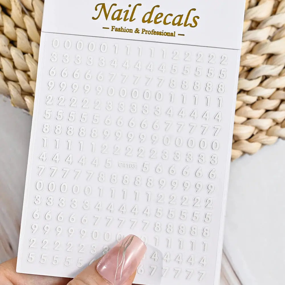 1pc sheet of 3D Roman letter nail stickers, self-adhesive alphabet and number decals in gold/silver/black/laser
