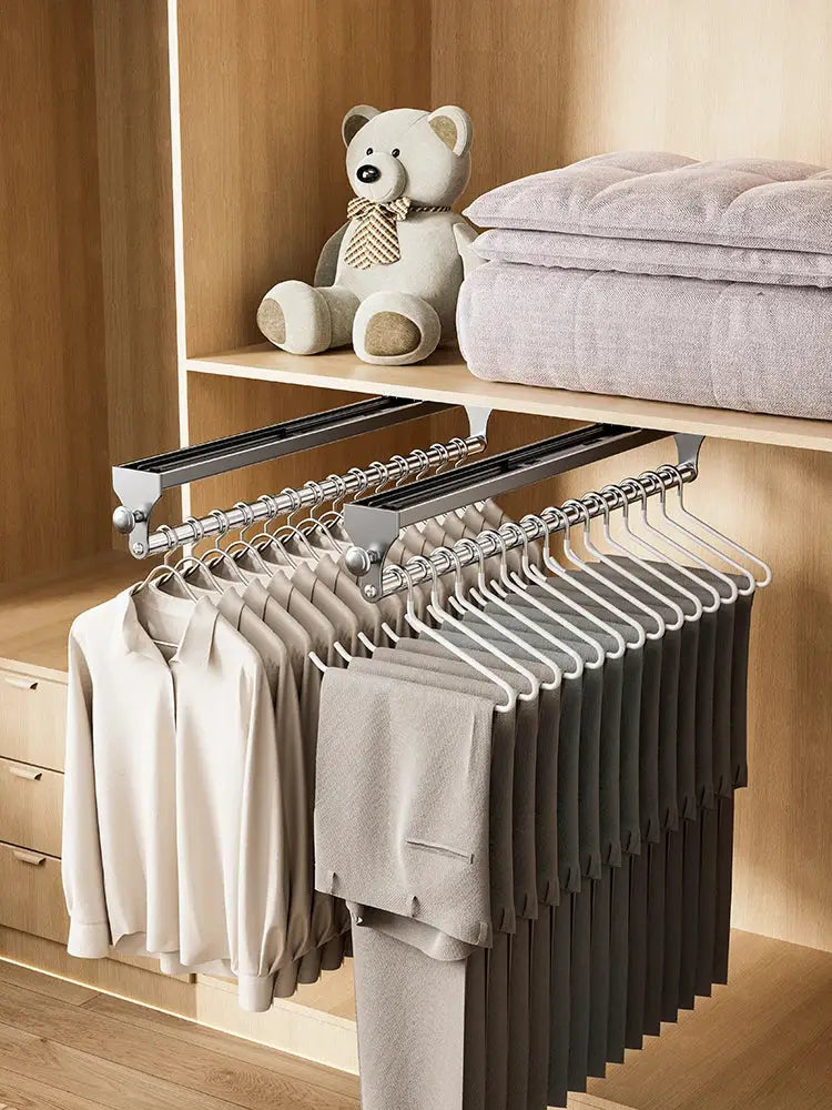 Simples Market pull-out trouser hanger closet organizer with non-slip gray hangers